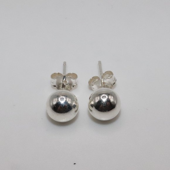 925 Sterling Silver Genuine Round Ball Stud Earrings 7mm / Pair / Men Women Kids - Picture 1 of 7